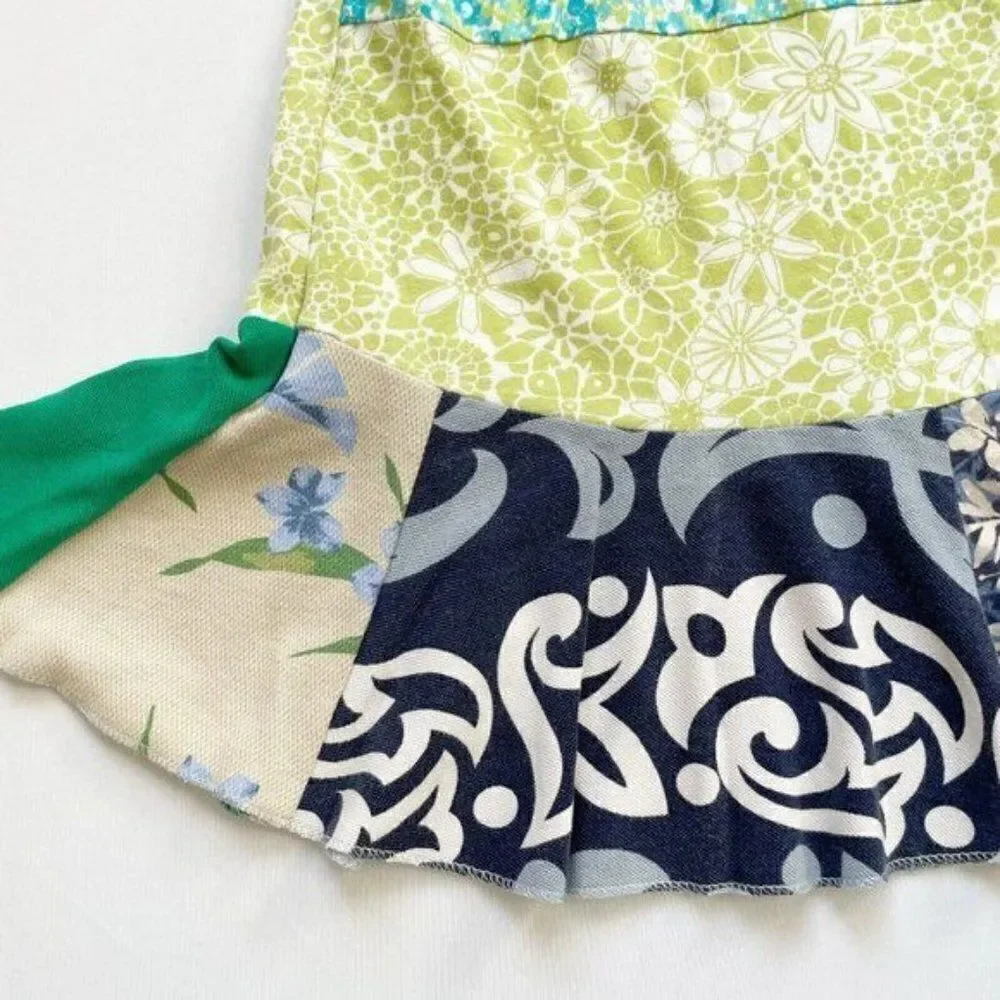 CourtneyCourtney Girls Green Dress 7/8 Sleeveless Halter Twirly Blue Handmade